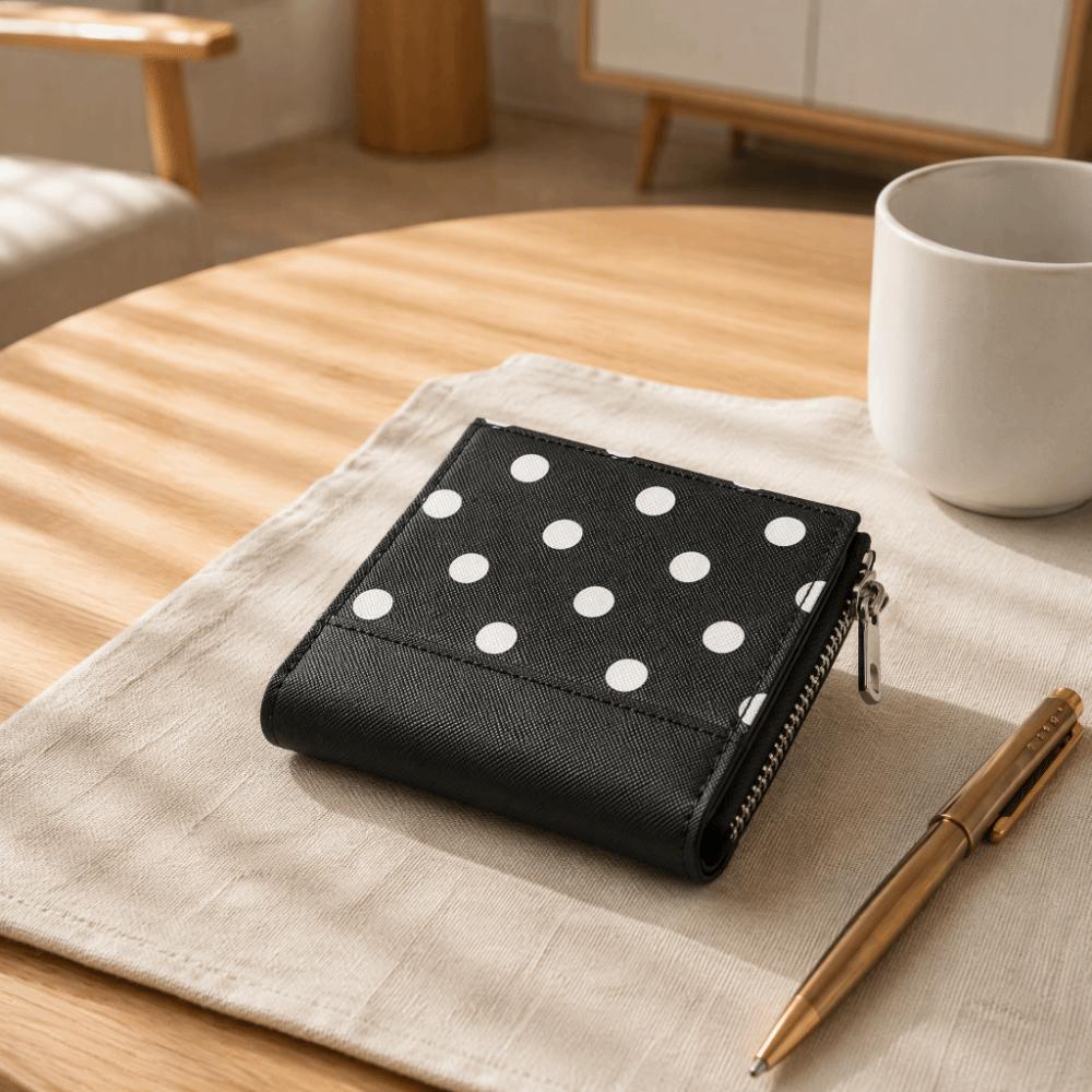 Multi Slot Polka Dot Pattern Wallets Bifold Design Small Coin Purse Short Card Holder Office