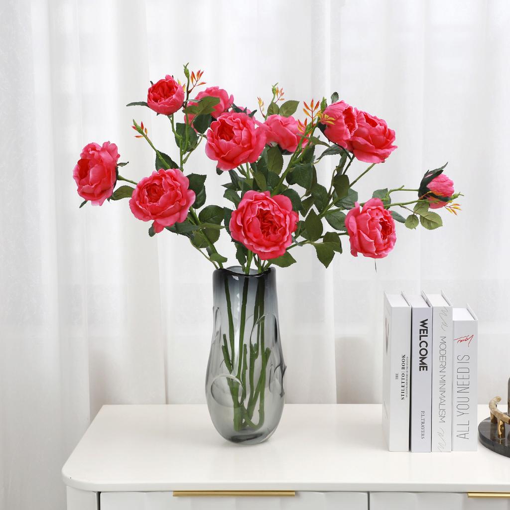 Feel Moisturizing 3 Head Austin Rose Home Living Room Decoration Fake Flower Decoration Imitation Rose Bouquet