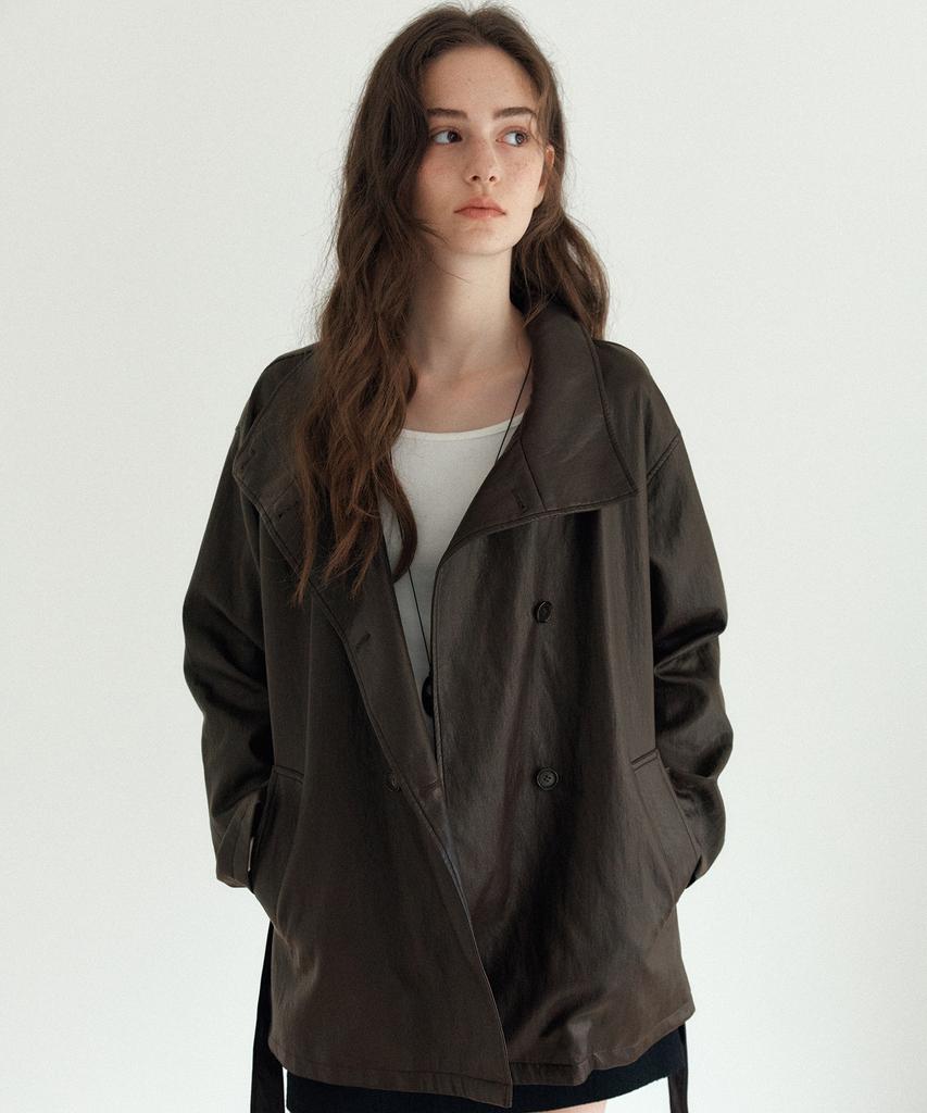 YUPPE High-Neck Leather Jacket_Brown