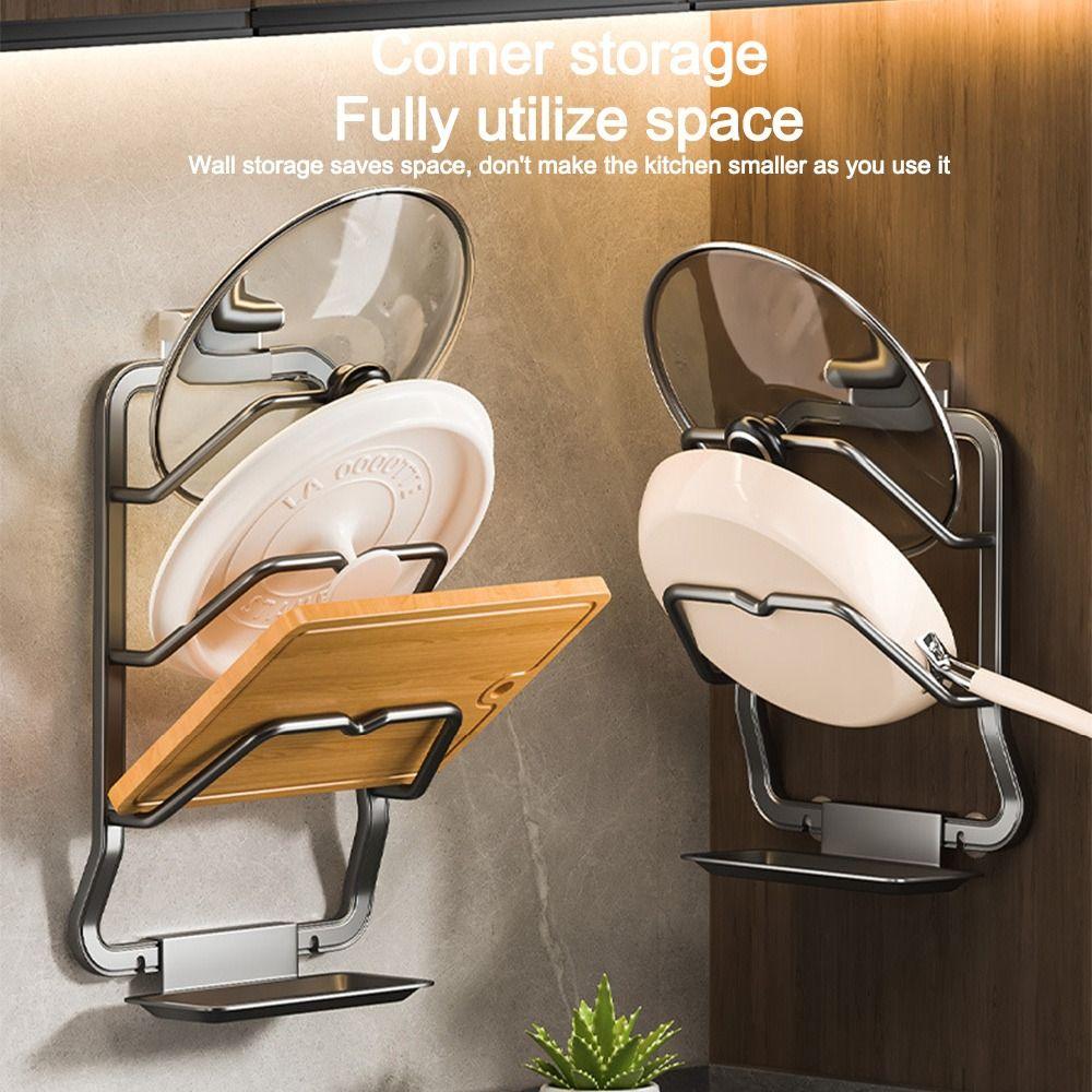 Wall Hanging Pot Lid Holder Punch-Free Kitchen Storage Rack Pot Lid Storage Rack for Kitchen