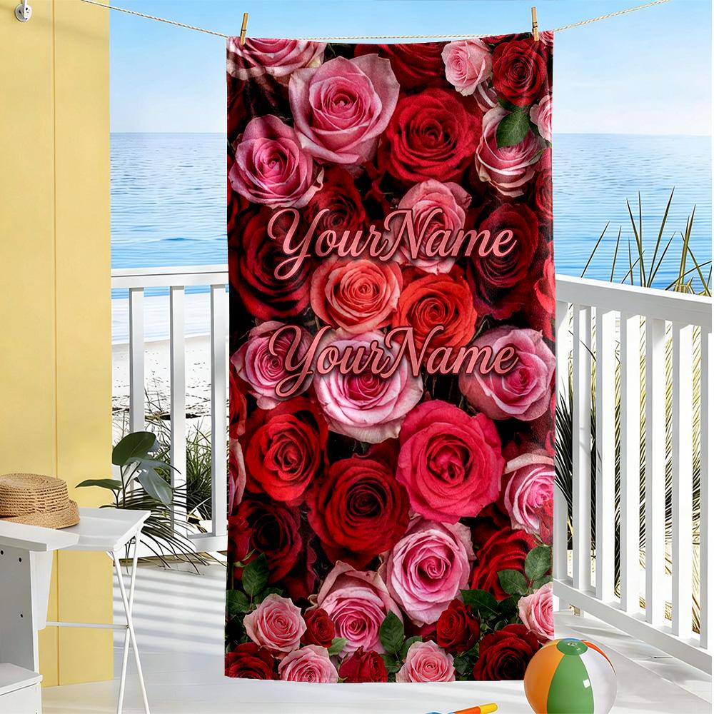 Rose Personalized Name Beach Towel Super Soft Microfiber Quickdry Fabric Ideal for Travel Outdoor Swim Pool Yoga Surf Camping Hiking Gym Gift Holiday
