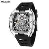 MEGIR 8602 Luxury Barrel Shaped Men Mechanical Watch Luxury Automatic Hollow Movement Sports Waterproof Silicone Watch for Man