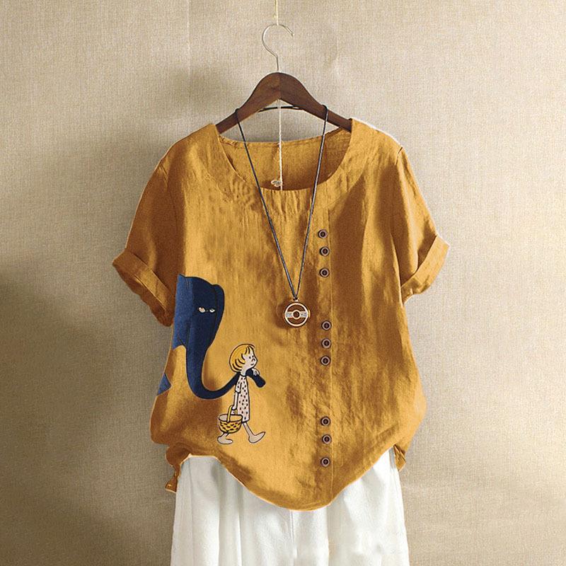 GMXIA Летняя винтажная футболка больших размеров из хлопка и льна с коротким рукавом, повседневная свободная футболка из хлопка и льна для женщин, женская одежда больших размеров