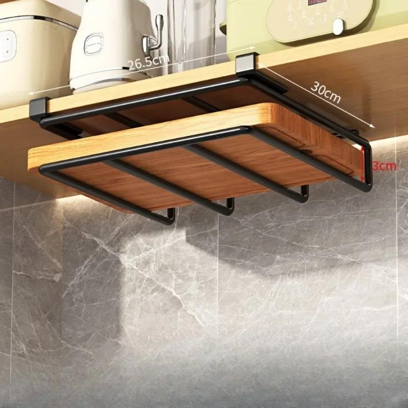 Kitchen Hanging Rack Kitchen Cabinet Paper Towel Rack High Load-bearing Metal Pot Lid Shelves Double Layered Cutting Board Shelf