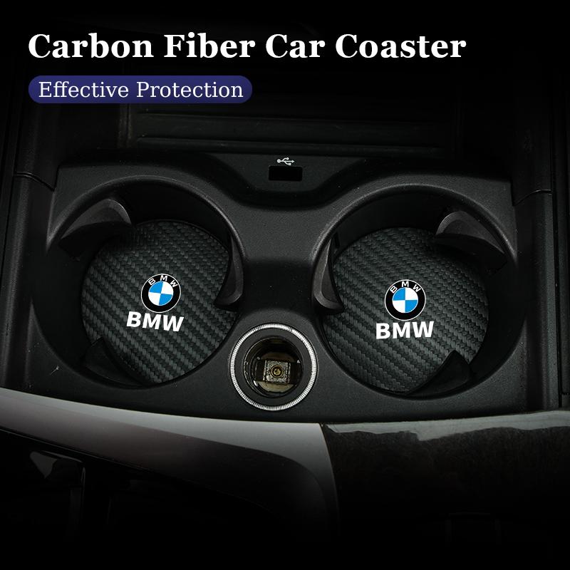 2025 Hot 2Pcs Car Styling Coaster Cup Holder Anti-slip Mat Carbon Drink Pad For BMW X1 X2 X3 X4 X5 X6 X7 G20 G30 6GT E46 E90 E60