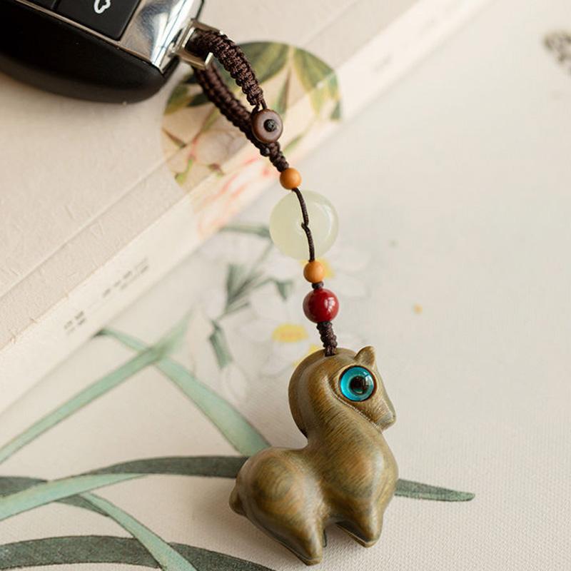 1 шт. Подвеска в виде лошади Изысканная подвеска для мобильного телефона Милый автомобильный брелок Новогодний подарок Нефритовая пряжка Деревянная подвеска