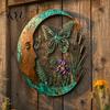 Indoor Outdoor Yard Ornaments Vintage Crescent Moon Wall Art, Fairy Witch Bee Dragonfly Iron Hanging Floral Metal Fence Accent Decor, Sculpture