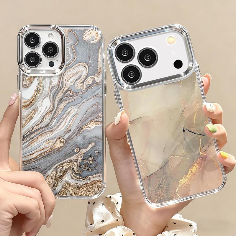 Чехол с рисунком под песчаник и мрамор для iPhone 17 Pro Max, рамка для камеры с покрытием, прозрачная мягкая крышка для iPhone 16 15 14 13 Pro Max 11 16E 17E