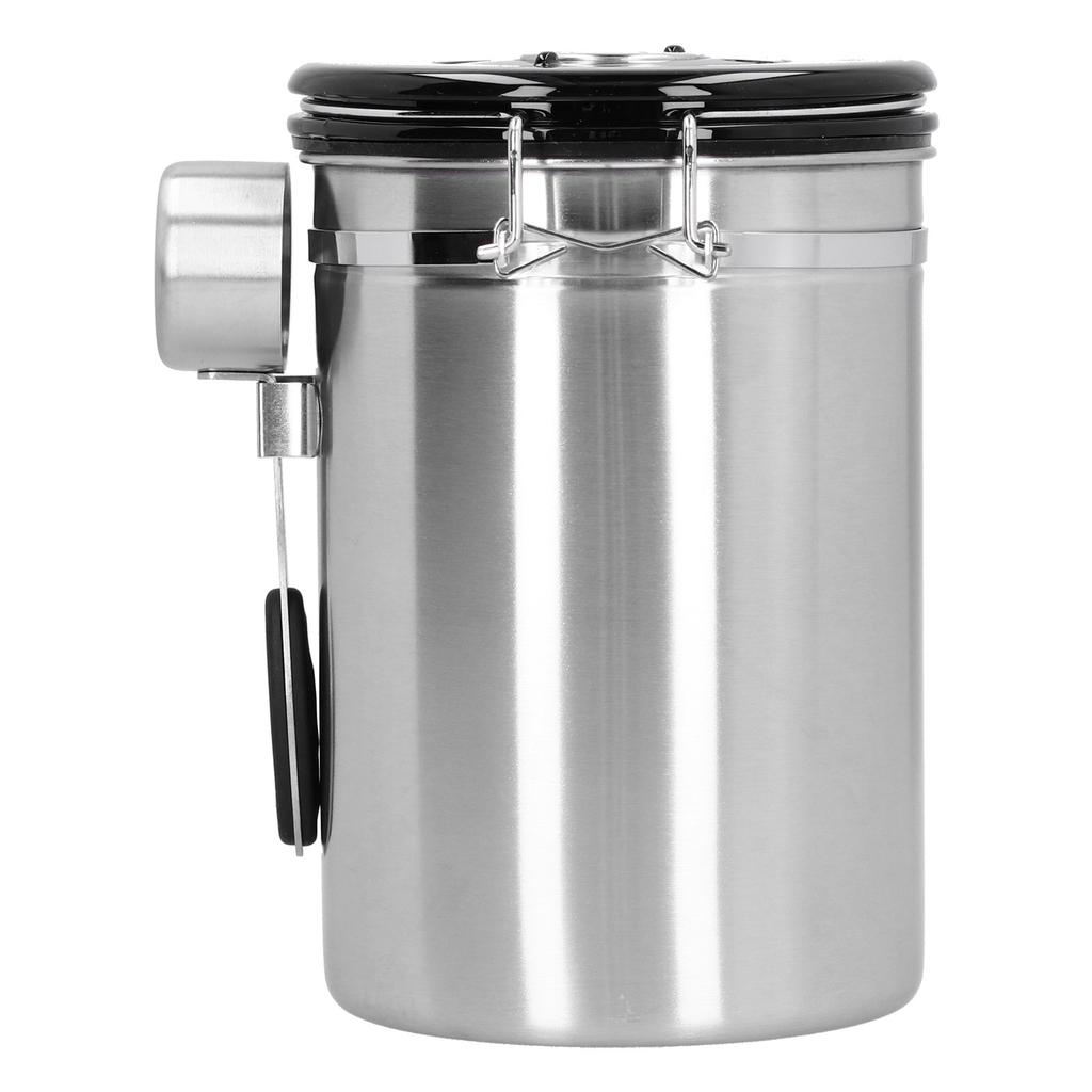 Контейнер для кофейных зерен с выпускным клапаном Контейнер для хранения из нержавеющей стали с герметичной крышкой и ложкойСеребристый