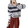 Винтажный кардиган-свитер поло в полоску контрастного цвета, женский, новая модель начала весны, свободная плюшевая куртка с длинным рукавом