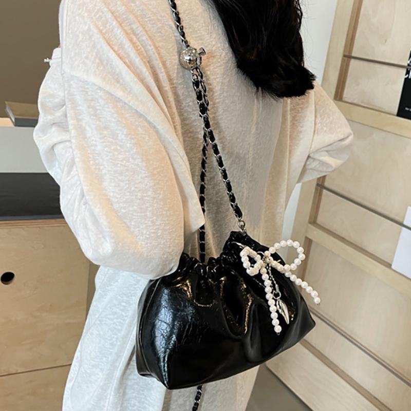 Модные однотонные женские сумки через плечо, летняя простая сумка-ведро с цепочкой, женский кошелек, сумка на одно плечо для поездок