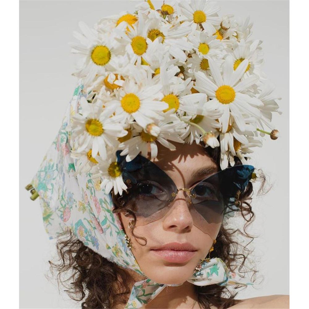 Women Fashion Metal UV protection Retro Sun Glasses Butterfly Sunglasses Rimless Sunglasses
