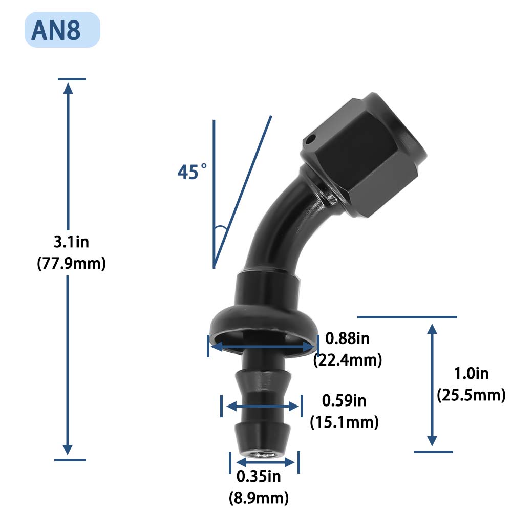 AN4 AN6 AN8 AN10 AN12 Push-on Hose End Fittings Fuel Oil Cooler Hose Fitting 0 45 90 180 Degree Reusable Connection Adapter