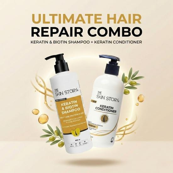 The Skin Story Shampoo Conditioner Combo Daily Hair Care Duo Pack | Шампунь с кератином 450 мл и кондиционер с кератином 250 г | Контролирует пушистость, восстанавливает повреждения
