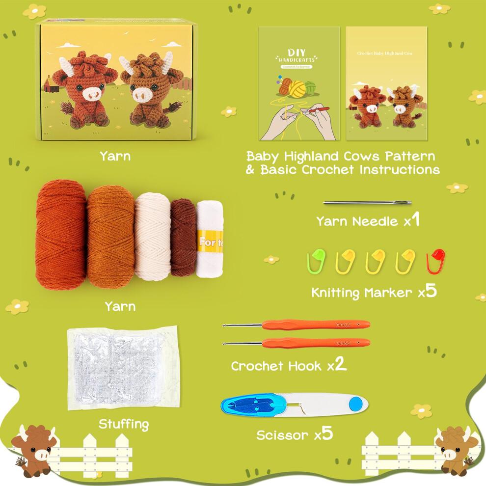 Crochet Kit for Beginners Adults Highland Cow Crochet Animal Kit Knitting Kit with Instructions Highland Cattle Crochet Complete Kit for Beginners,