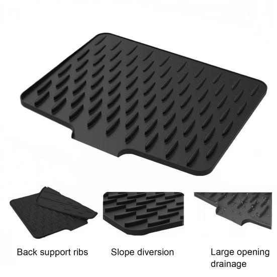 Силиконовый коврик для слива Толстый коврик для сушки посуды с дренажем Термостойкий Нескользящий Барный коврик для раковины для столешниц