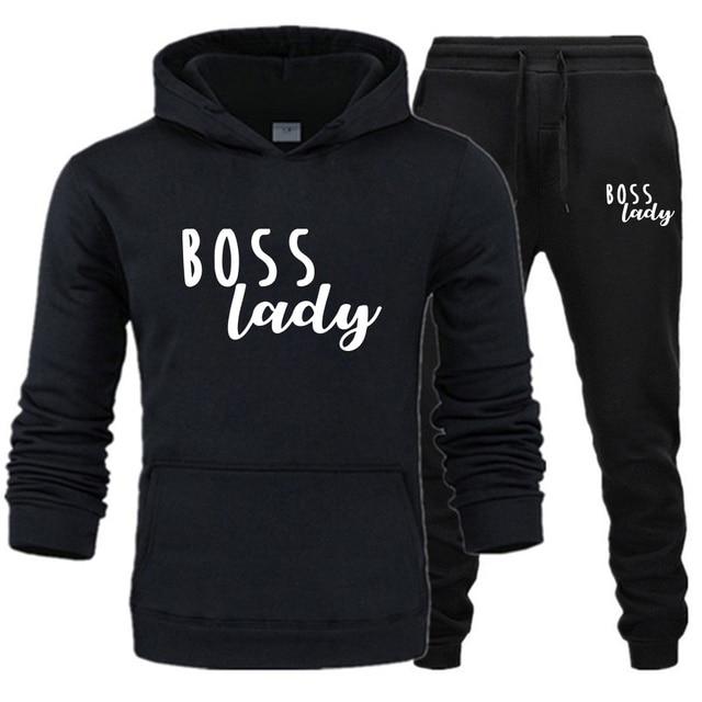 Женский комплект с длинными рукавами, спортивный костюм Boss Lady и Boss Man, комплект для пары, толстовка с капюшоном + брюки, толстовка с капюшоном