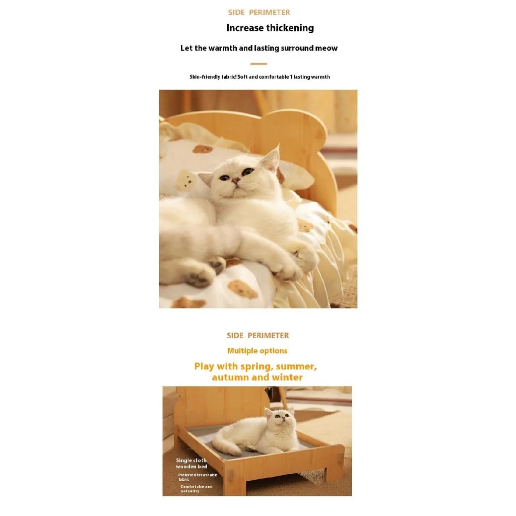 Solid Wood Cat Bed Dog Bed Removable Mat Washable All Season Universal Cat Nest Dog House Pet Supplies Pet Bed Within 7kg