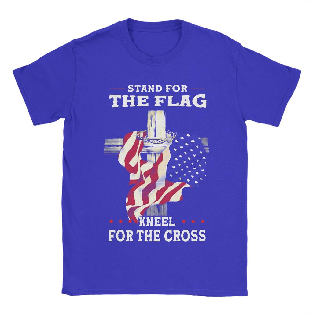 Stand For The Flag I Kneel For The Cross Cotton T Shirt Man Summer Aesthetic T Shirts O-Neck Fashion Tees Plus Size Tops