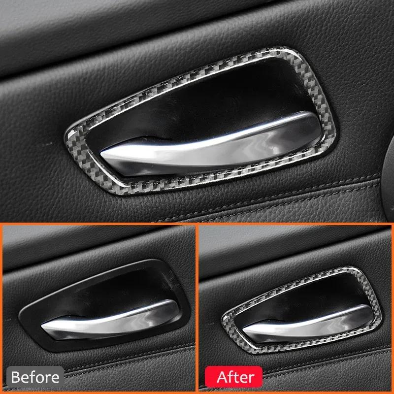 Carbon Fiber Car Door Inner Handle Panel Trim Frame Decoration Sticker For BMW 3 Series E90 E92 2005-2012 Interior Accessories