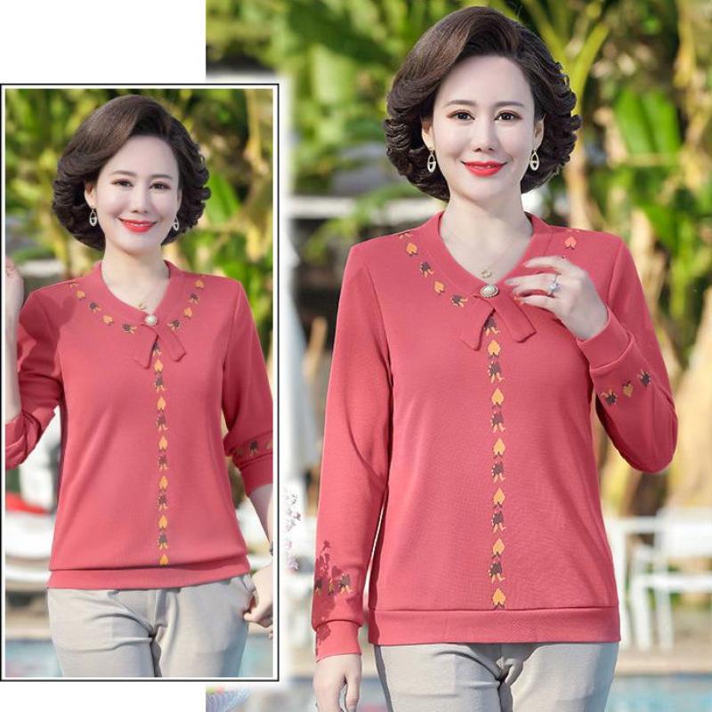 Spring and Autumn Fashionable Knitted Bottoming Shirts for Middle-aged and Elderly Women Long-sleeved T-shirts Women's Tops Thin Small Shirts