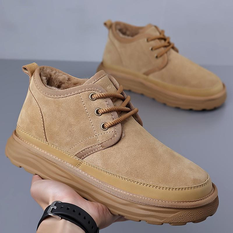 Northeast snow boots men's leather short boots 2025 winter velvet thickened one-pedal large cotton shoes warm bread shoes