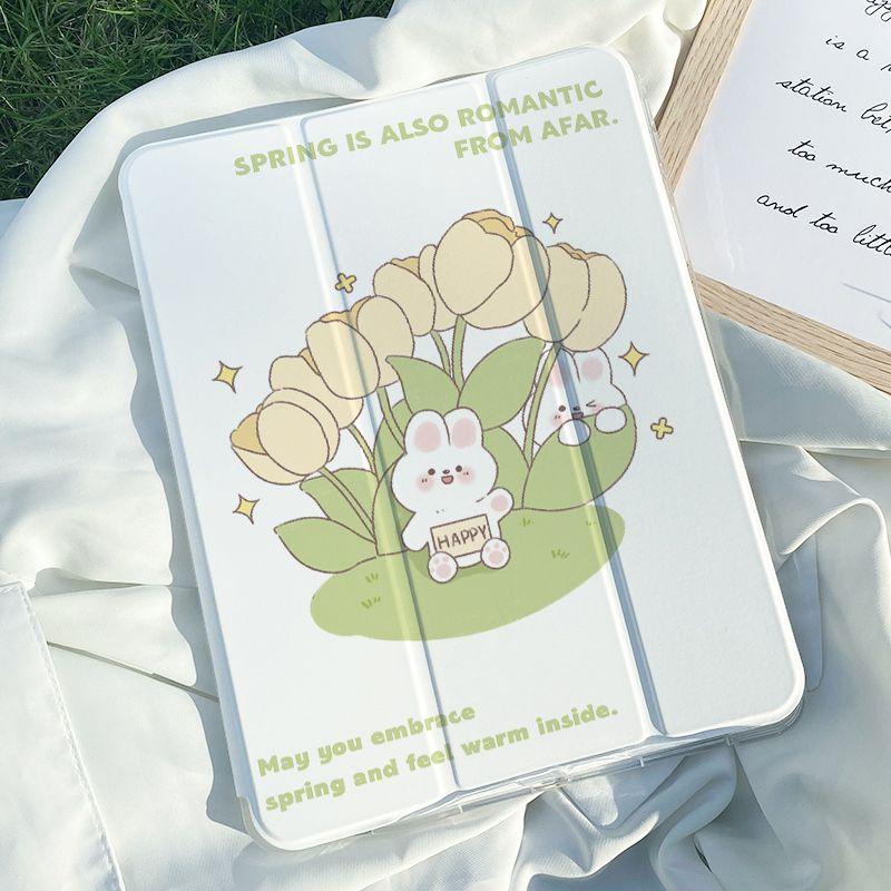 Чехол для iPad Pro2024, новый чехол для iPad с рисунком кролика-тюльпана для iPad Air6 11 13 дюймов Air4 Air5 10th 10,9 Pro11 Pro13 2024 с подставкой для карандашей