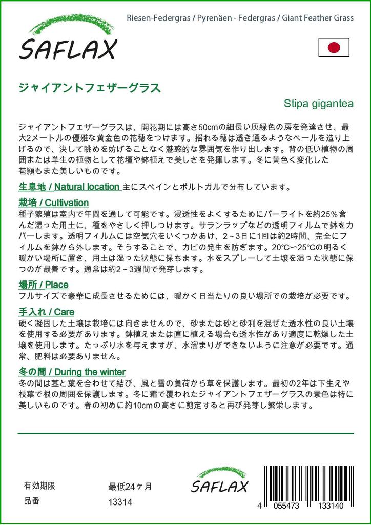 SAFLAX Garden in the Bag - Ковыль гигантский - 10 семян - С субстратом в подходящем пакете - Stipa gigantea