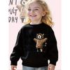 Kids Crewneck Sweatshirt, Cute Graphic of Girl and Lazy Cat in Hoodie, Soft Casual Long Sleeve Pullover