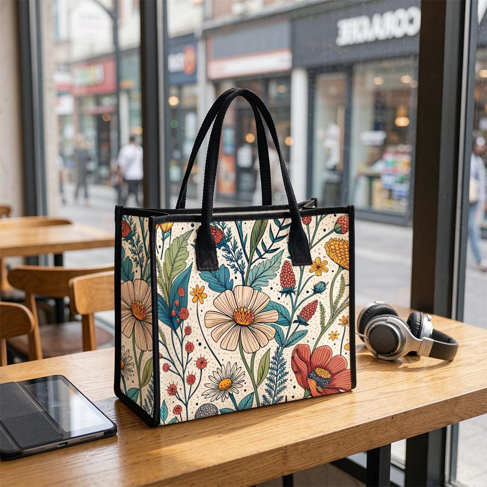 Vintage Floral Print Women Tote Bag Casual Daily Shoulder Bag for Shopping Outdoor