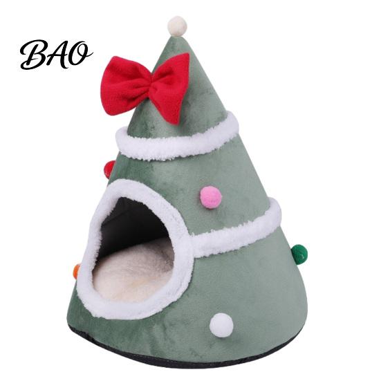 Cute Christmas Tree Pet Bed Cat Bed, Plush Cave with Removable Cushion, Non-slip Warm Sleeping for Cats Bottom, Cozy House Indoor Kittens Winter