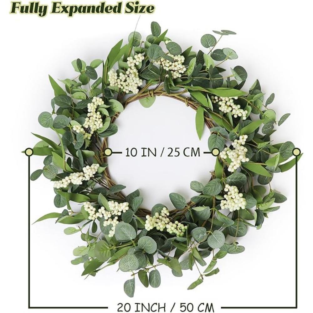 Весенние летние венки для входной двери, искусственный эвкалиптовый венок, венок из белых ягод и зелени для окна, крыльца, свадьбы, фермерского дома, садовой вечеринки, декор