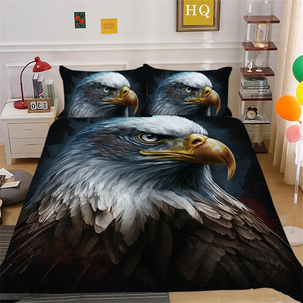 Eagle Bedding Set for Boys and Men, Down Duvet Covers, Pillowcases 2/3pcs, King Queen Bed 3D Printed Animal Cover Set Gift