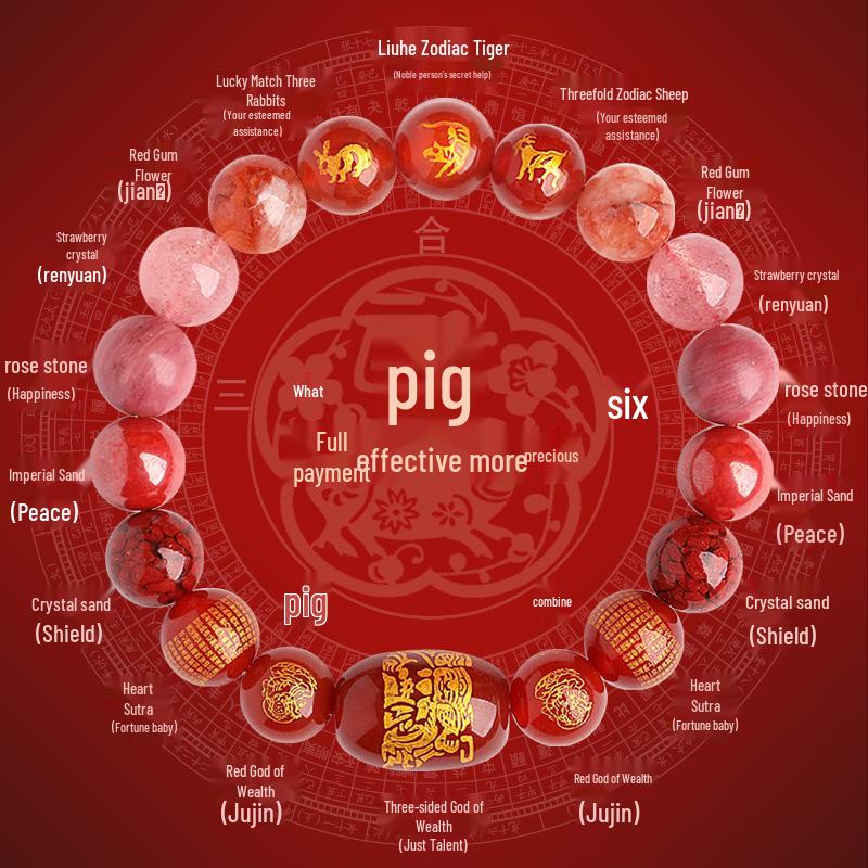 2025 Year of the Snake Crystal Cinnabar Bracelet - Tai Sui, Wealth God & Heart Sutra Charm for Men and Women