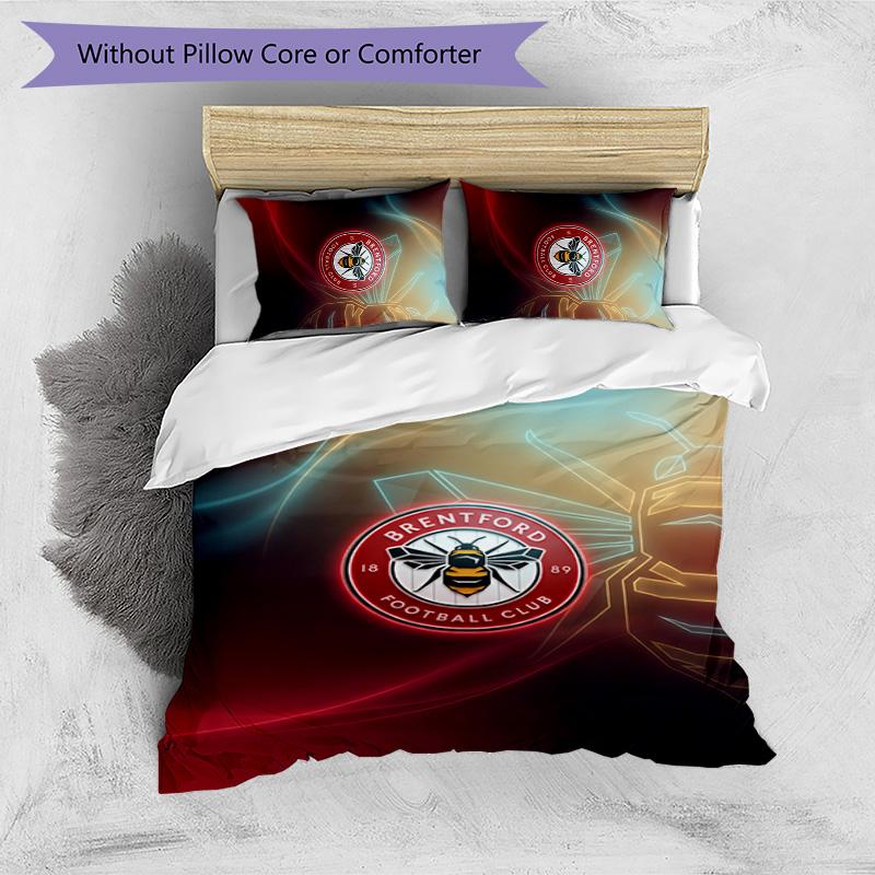 Brentford Football Printed 3 Pieces Bedding Set, Comfortable Skin Friendly Bedroom Duvet Cover Set