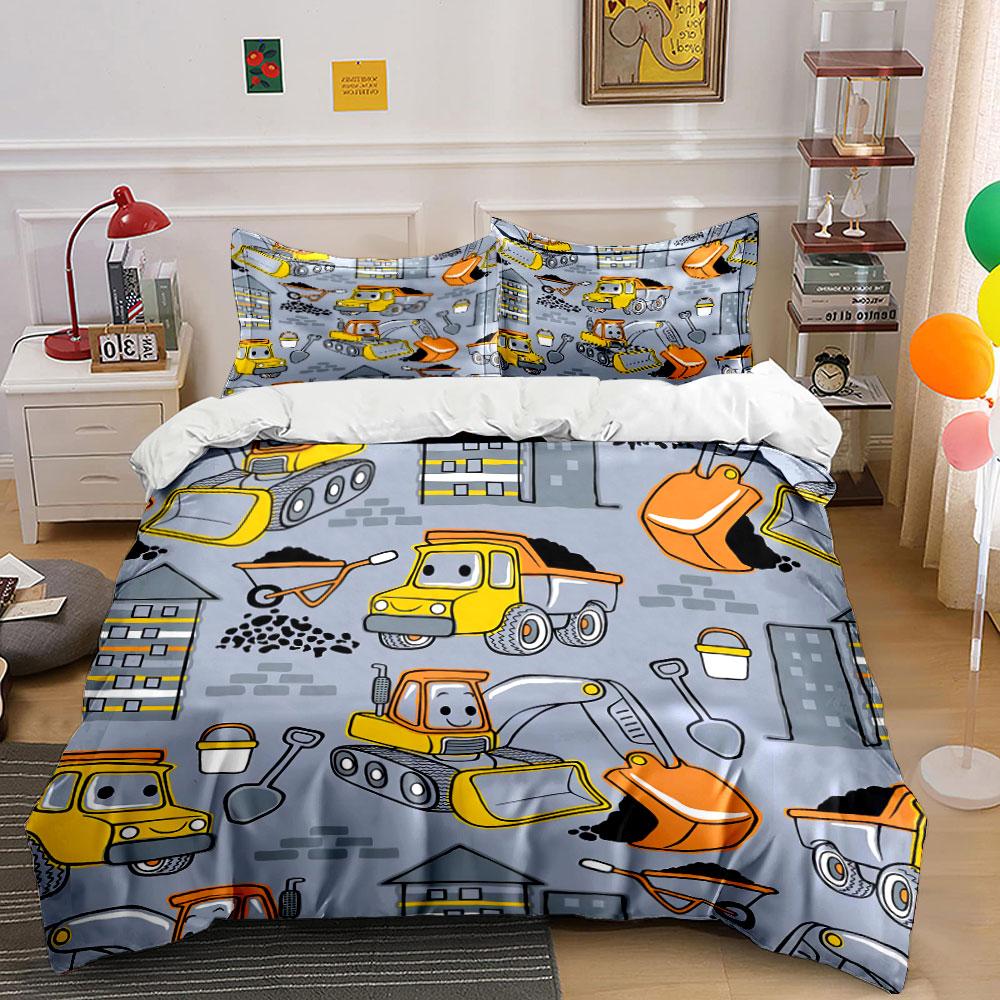 Construction Vehicles Pattern Bedding Duvet Cover Set Duvet Cover Pillowcases (1*Duvet Cover 2*Pillowcases, without duvet insert)