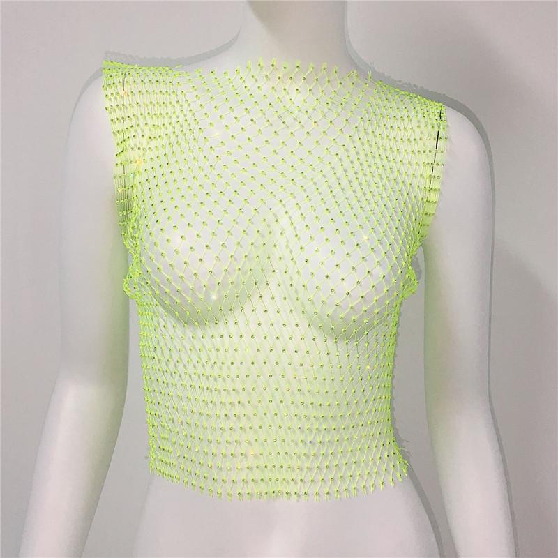 Европейский и американский топ-сетка без рукавов со стразами для женщин