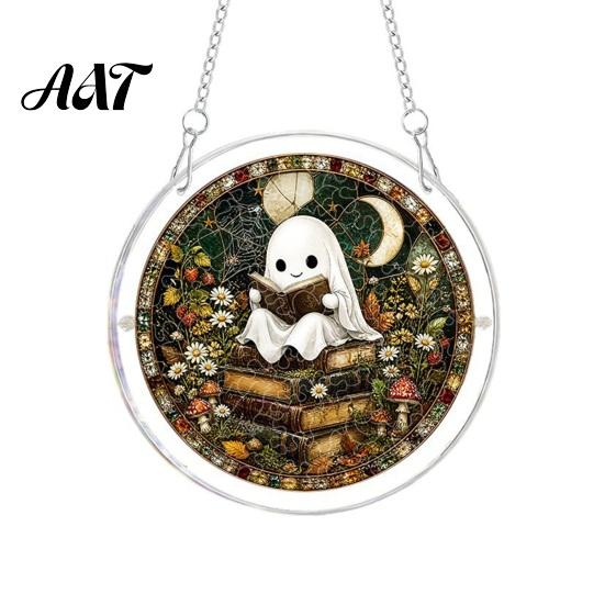 Acrylic Hanging Suncatcher Halloween Puzzle Ornament, Stained Glass Style Window Hangings, Wall Mysterious Atmosphere Decor Pendant with