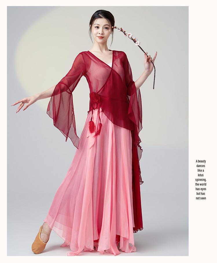 Huayu Classical Chinese Dancewear Set: Long Flowing Fairy Spirit Top for Women's Performance