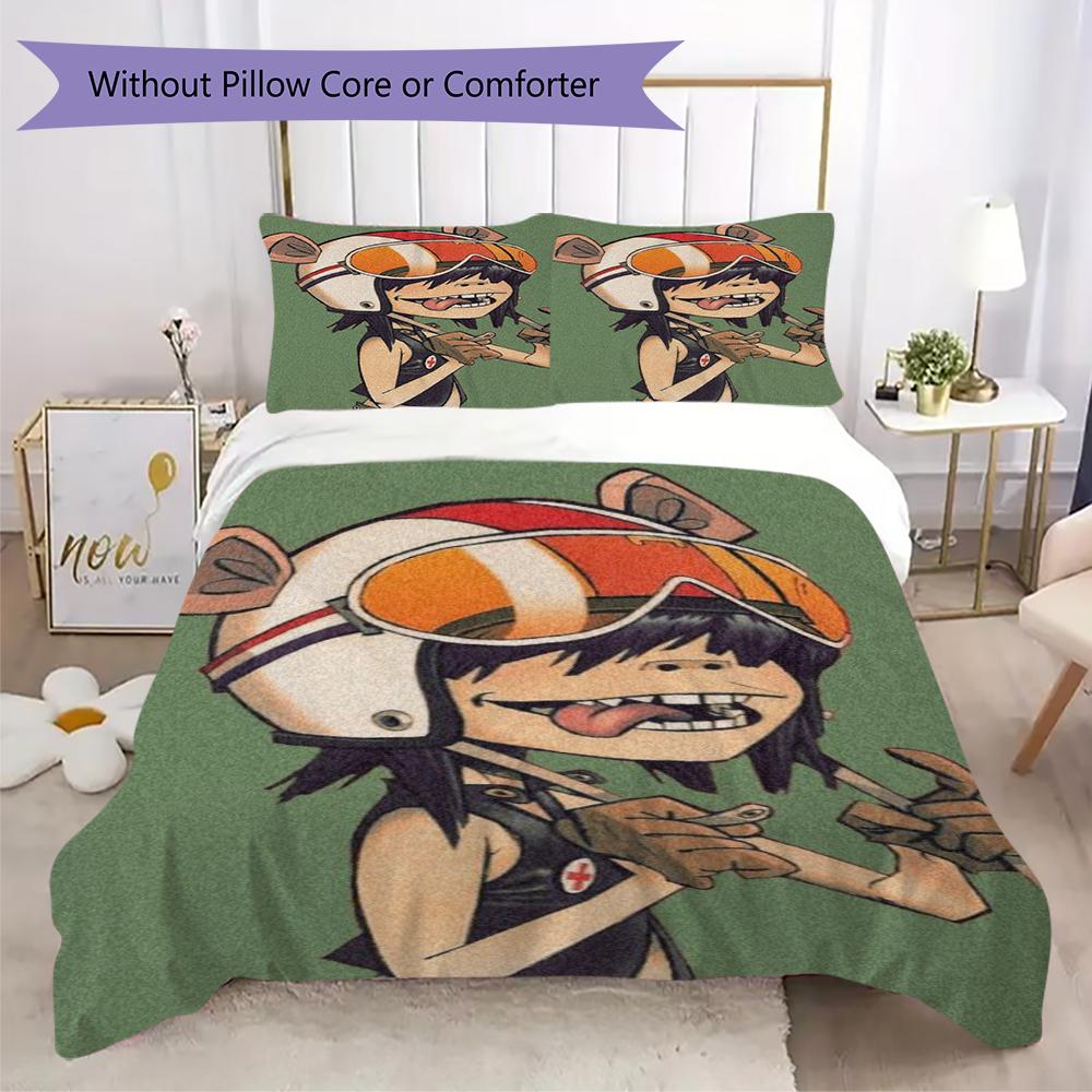 Gorillaz Pattern Bedding uilt Set uilt Cover Pillowcase Home Decoration Birthday Gift (1 * duvet cover + 2 * pillowcase without core)