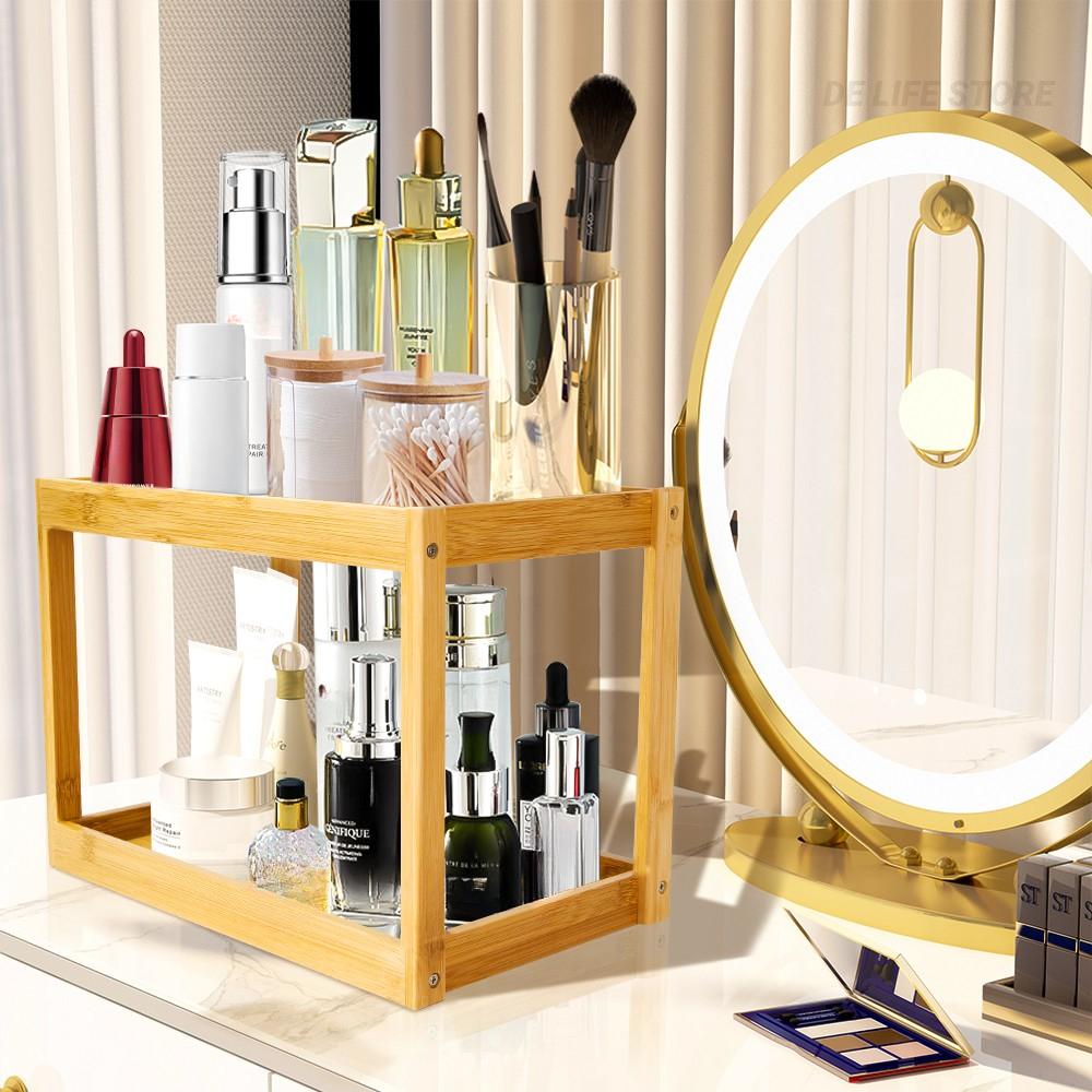 Makeup Organizer Bamboo Bathroom Shelf For Cosmetics Perfume Lipstick Skincare Organizers Bathroom Countertop Organizer