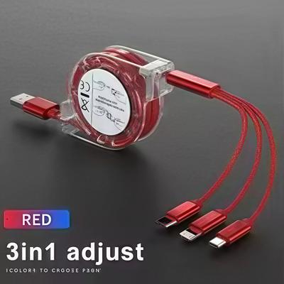 Кабель-зарядка телескопический 3 в 1 USB C для быстрой зарядки для iPhone 15 16 17 Samsung S24 Huawei Android телефон нейлоновая оплетка прочный