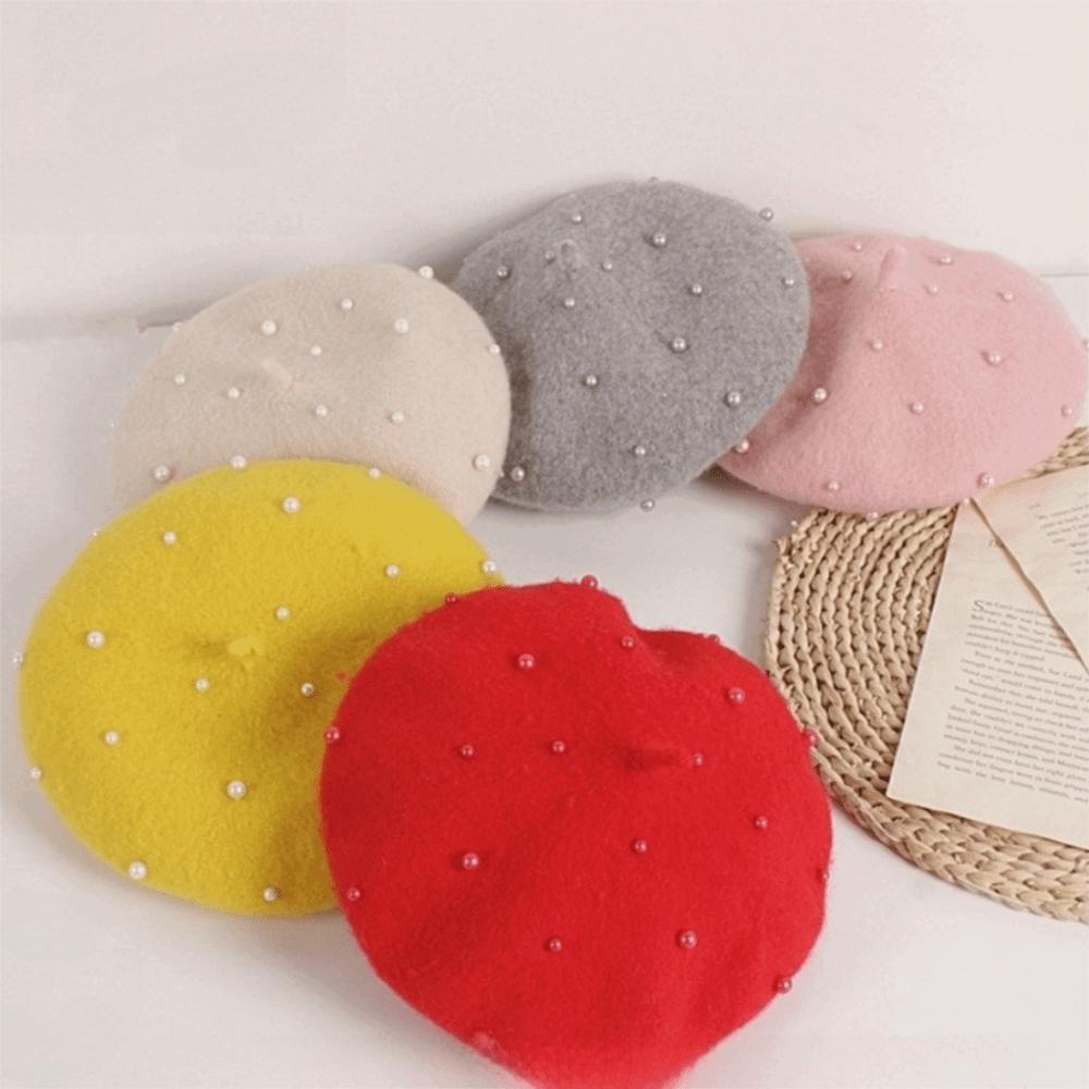 Woolen Baby Wool Hat Solid Color Painter Hat Sweet Children's Beret Baby