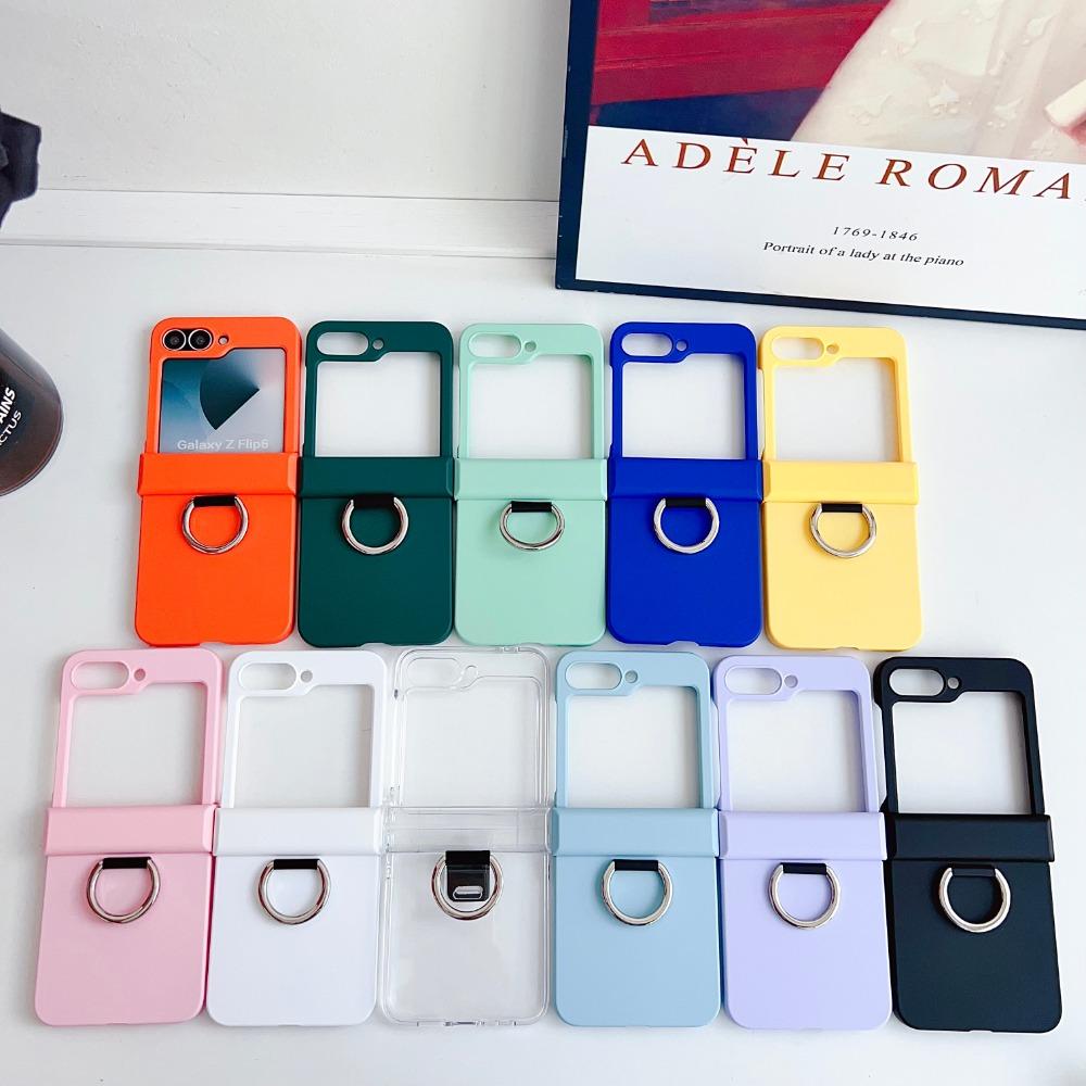 Plastic Hard Shell Ring Phone Case for Samsung Galaxy Z Flip 6 5 4 3 Flip6 Flip5 Flip4 Flip3 Hinge Protection Shockproof Cover