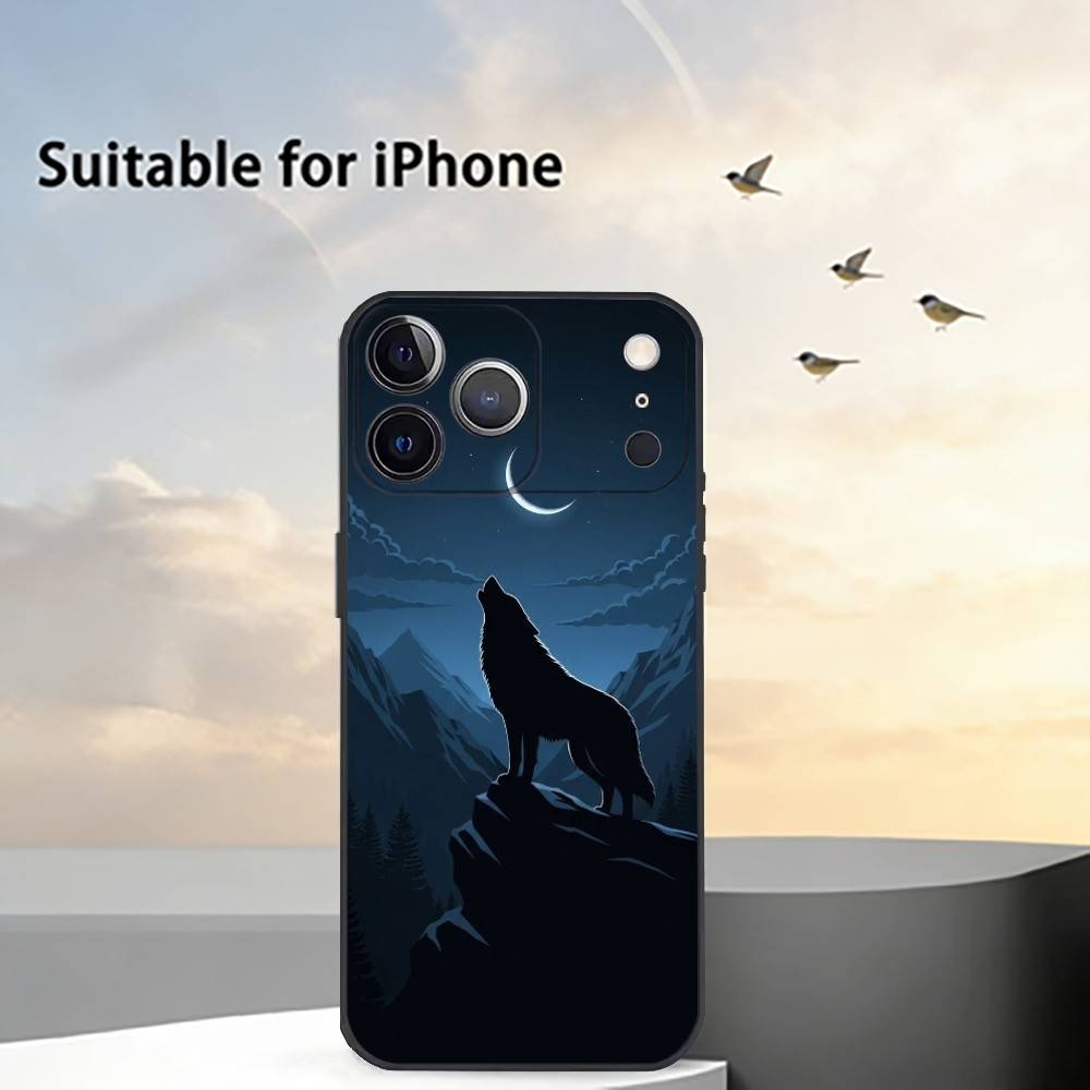 Чехол для телефона 'Луна Воющий W-Волк' Силиконовый Мягкий Для IPhone 17 16 15 14 13 12 11 X XR Plus Pro Max Plus