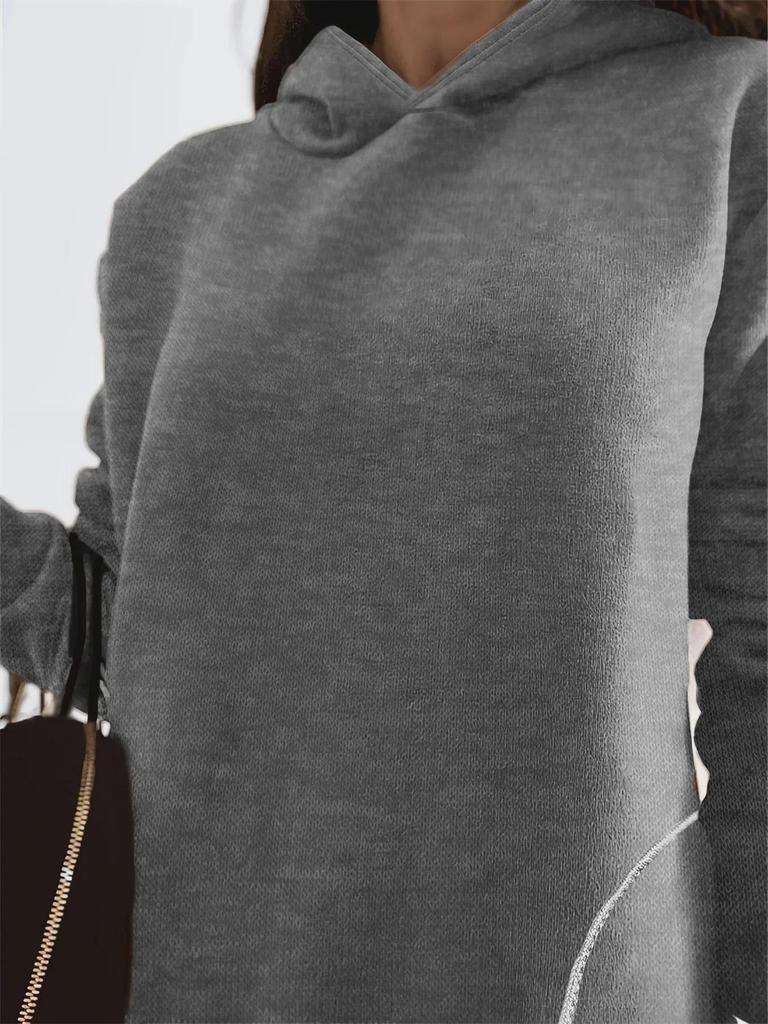 2024 Autumn/Winter Women's Solid Color Hooded Streetwear Loose Sweatshirt