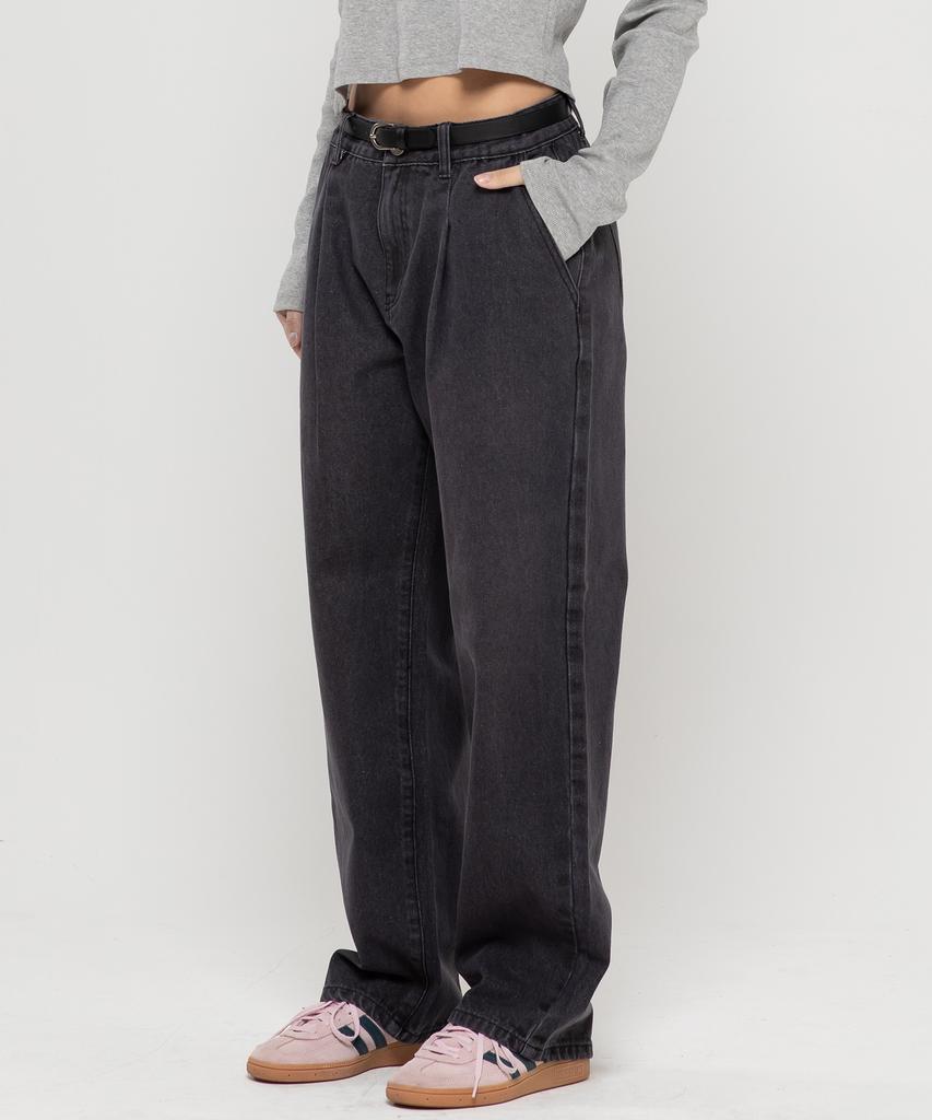 CHAMBROS Non-Faded Wide Denim Pants [Washed Black]