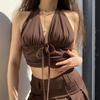 Women Sexy Tank Top Wrap Deep V Neck Off The Shoulder Halter Backless Bare Midriff Camis Tube Top Female Sleeveless Cropped Vest