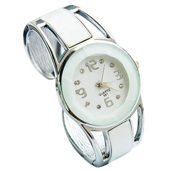 Женская мода с открытым концом кварцевый аналоговый круглый корпус браслет наручные часы