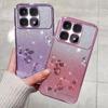 Чехол для телефона XiaoMi 14T 5G, Mi 14T Pro 5G Flash Pink Flower Прозрачный противоударный защитный чехол с роскошным бриллиантовым сиянием